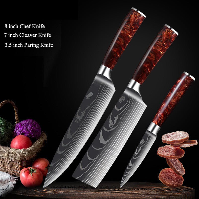 Damascus Laser Pattern Kitchen Knife Set